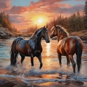 Horses 5D Diamond Painting Art Decoration Kit. Round Diamonds, No Frame 8"x8"
